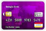 Vector violet credit card, front view. EPS 8 vector file included