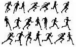 Set of silhouettes of athletic looking male and female runners running