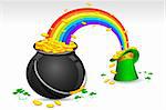 illustration of Saint Patrick's hat and pot filled with gold coins