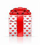 gift box with red bow and heart vector illustration isolated on white background