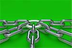 Chains on green background in 3d