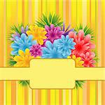 Flowers for mothers day, anniversary or birthday celebration set on a striped background. Copy space for text.