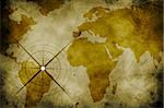 illustration of retro compass on world map background