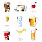 illustration of different beverges on isolated background