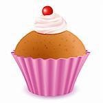 illustration of yummy cup cake with cherry topping