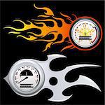 illustration of speedometer with flame on black background