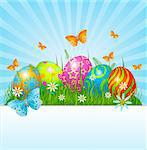 Radial Easter place card  with eggs in grass