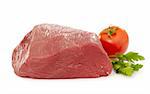 fresh raw meat and tomato on white background