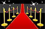 illustration of red carpet going up to stairs lined with gold stanchions