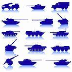 Collection set of tanks of guns and military technology