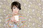 coffee cup drinking retro fashion 60s woman vintage wallpaper