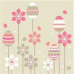 Growing pink easter eggs and stylized flowers