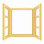 illustration of open wooden window on isolated white background