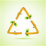 illustration of wooden recycle symbol with leaf on abstract background