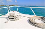 Boat white bow in tropical Caribbean sea summer relax vacations