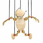 3d wood man suspended on laces  isolated