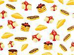 Seamless Pattern with Cake, Croissant and Eclair on white background