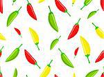 Seamless pattern with red green yellow hot chili peppers on white background.