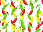 Seamless pattern with variety of hot chili peppers on white background.