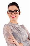 smiling girl portrait with glasses and elegant shirt over white