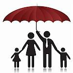 Silhouettes of woman, man, children, family under umbrella cover.Vector illustration