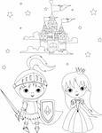 Little boy as a knight and girl as a princess coloring page