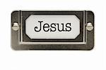 Jesus File Drawer Label Isolated on a White Background.