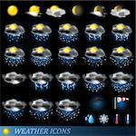 Weather icons set isolated on black. Vector illustration