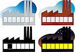 Four variations of a side view of a factory or power plant