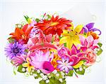 bouquet of tender flowers with greeting card