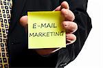 E-mail marketing post it in business man hand