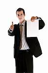 Isolated business man holding blank paper