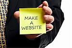 Make a websitepost it in business man hand