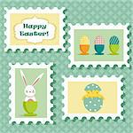 Easter postal stamps set, vector illustration