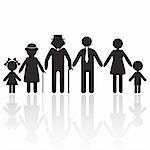 Silhouettes of woman man kid grandfather grandmother family, vector illustration. Element for design icon
