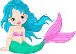Illustration of a cute baby mermaid girl