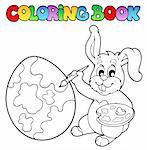 Coloring book with bunny artist - vector illustration.