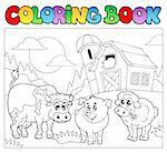 Coloring book with farm animals 3 - vector illustration.