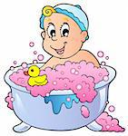 Cute bathing baby - vector illustration.