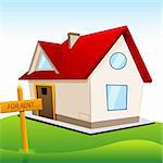 illustration of house with for rent board on grassland