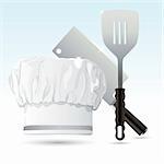 illustration of chef hat with cooking knife and spatula