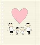 Happy family with love, drawing sketch