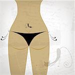 Bikini bottom and graceful cat tattoo for your design, view back