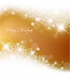 Golden abstract Christmas background with white snowflakes