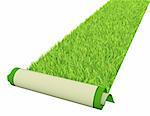 Carpet with bright green grass. Isolated over white
