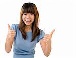 Asian female thumbs up with great smile.