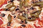 Pizza Background with Mushrooms, Onions and Green Peppers.