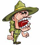 Angry cartoon drill sergeant screaming in anger