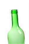 one empty green wine bottle isolated on white background