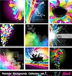 Rainbow Backgrounds Collection - 9 Flyer or brochures with colorful abstract motive - Set 1 Black Version